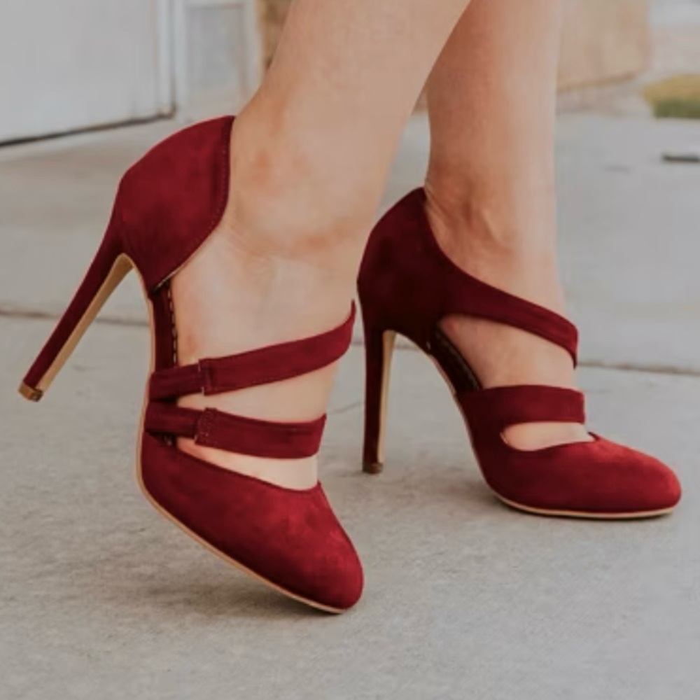 Journee Zeera Strappy Burgundy Elegant Stiletto Pump Heels